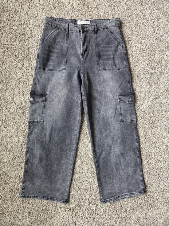 Celebrity Pink Denim - Celebrity Pink Ace Wide Leg Cargo Jeans Acid Wash Grey Plus Size 18 Women's